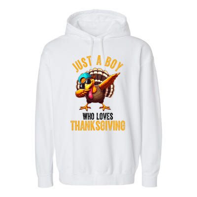 Just A Boy Who Loves Thanksgiving Turkey Dab Garment-Dyed Fleece Hoodie