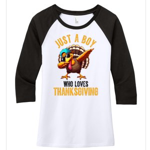 Just A Boy Who Loves Thanksgiving Turkey Dab Women's Tri-Blend 3/4-Sleeve Raglan Shirt