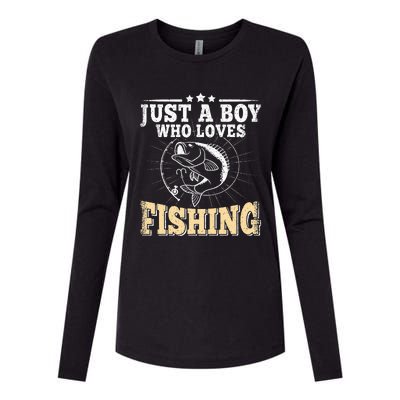 Just A Boy Who Loves Fishing Womens Cotton Relaxed Long Sleeve T-Shirt