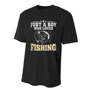 Just A Boy Who Loves Fishing Youth Performance Sprint T-Shirt