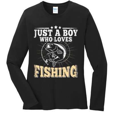 Just A Boy Who Loves Fishing Ladies Long Sleeve Shirt