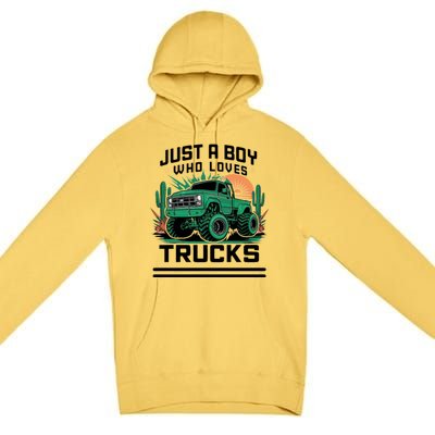 Just A Boy Who Loves Trucks Premium Pullover Hoodie