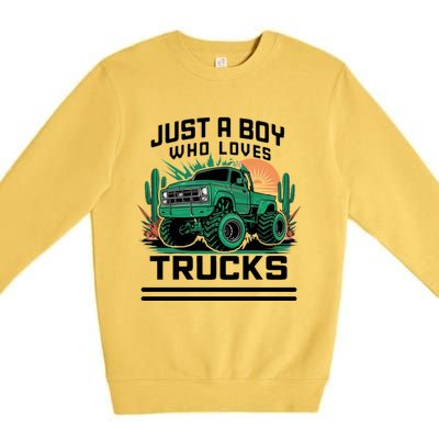 Just A Boy Who Loves Trucks Premium Crewneck Sweatshirt