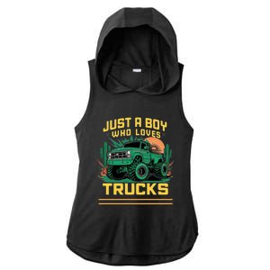 Just A Boy Who Loves Trucks Ladies PosiCharge Tri-Blend Wicking Draft Hoodie Tank