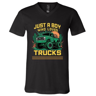 Just A Boy Who Loves Trucks V-Neck T-Shirt