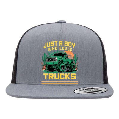 Just A Boy Who Loves Trucks Flat Bill Trucker Hat