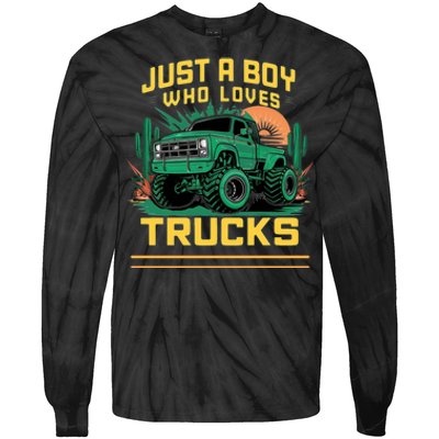 Just A Boy Who Loves Trucks Tie-Dye Long Sleeve Shirt