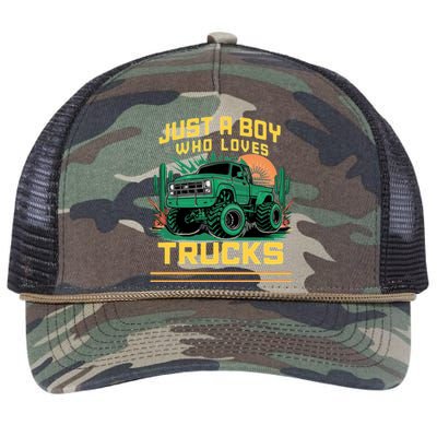 Just A Boy Who Loves Trucks Retro Rope Trucker Hat Cap