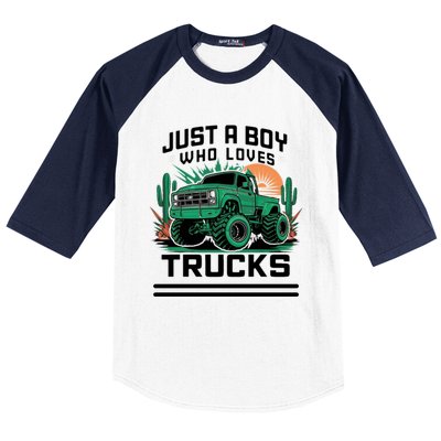 Just A Boy Who Loves Trucks Baseball Sleeve Shirt