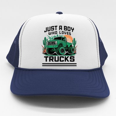 Just A Boy Who Loves Trucks Trucker Hat