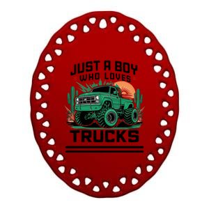 Just A Boy Who Loves Trucks Ceramic Oval Ornament