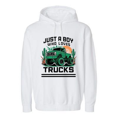 Just A Boy Who Loves Trucks Garment-Dyed Fleece Hoodie