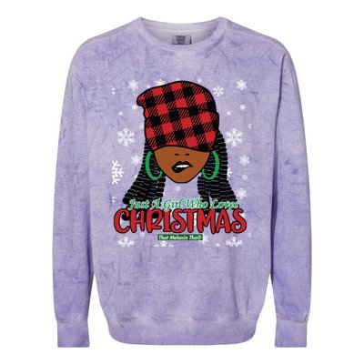 Just A Black Who Loves Christmas Cute Black Mrs Claus Cool Gift Colorblast Crewneck Sweatshirt