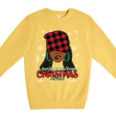 Just A Black Who Loves Christmas Cute Black Mrs Claus Cool Gift Premium Crewneck Sweatshirt