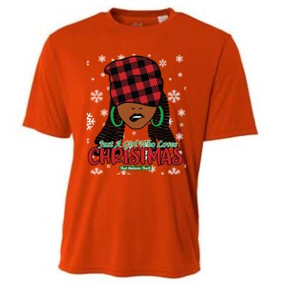 Just A Black Who Loves Christmas Cute Black Mrs Claus Cool Gift Cooling Performance Crew T-Shirt