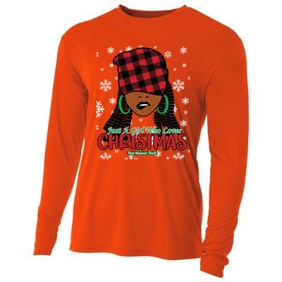 Just A Black Who Loves Christmas Cute Black Mrs Claus Cool Gift Cooling Performance Long Sleeve Crew