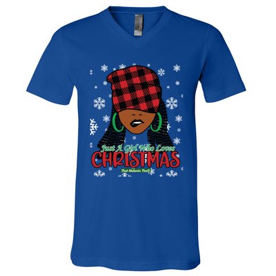 Just A Black Who Loves Christmas Cute Black Mrs Claus Cool Gift V-Neck T-Shirt