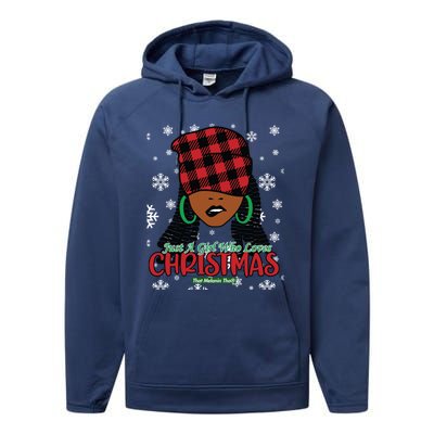 Just A Black Who Loves Christmas Cute Black Mrs Claus Cool Gift Performance Fleece Hoodie