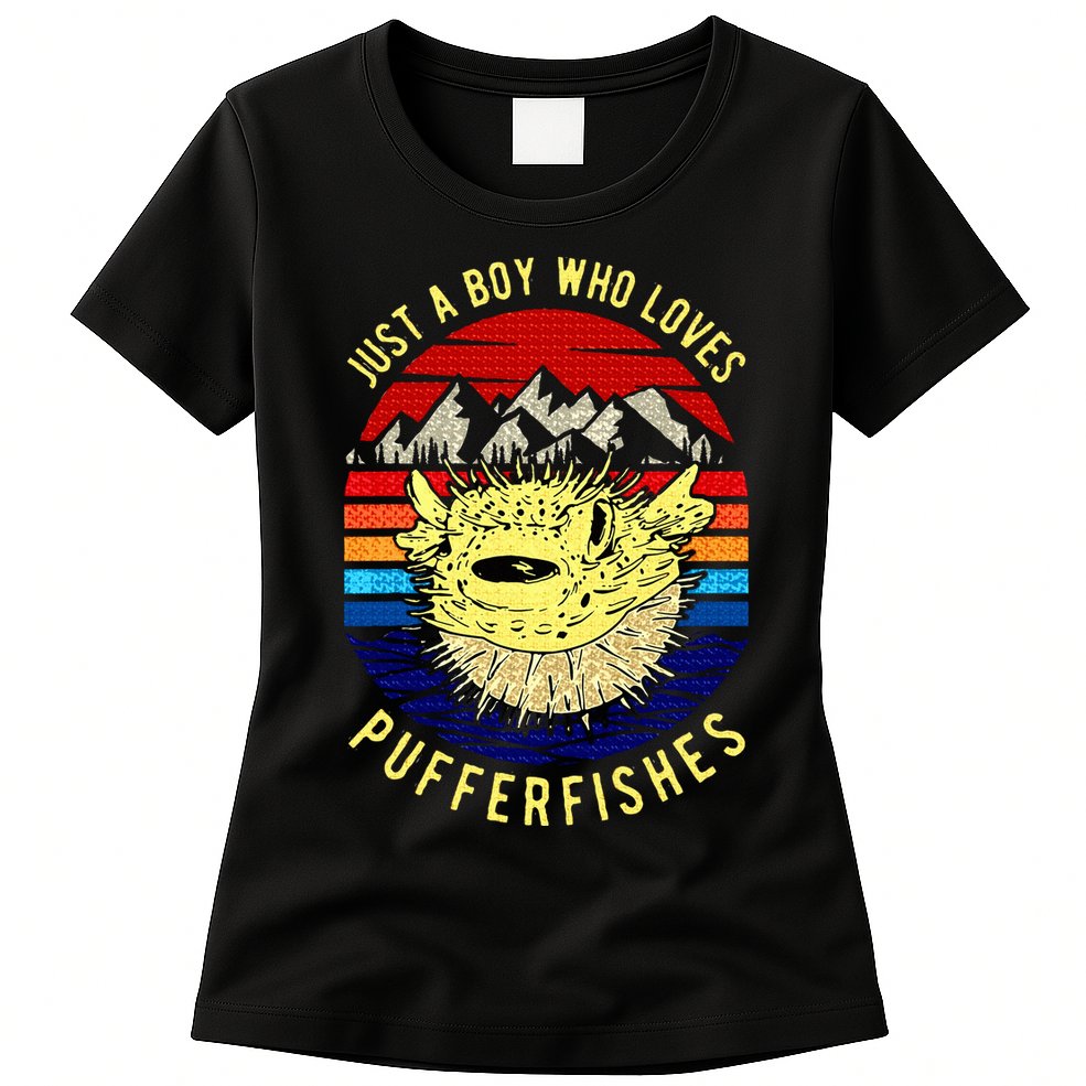 Just A Boy Who Loves Pufferfishes Puffer Fish Womens T-Shirt
