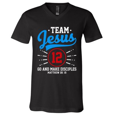 Jesus And Baseball Team Jesus Christian Matthew 2819 Verse V-Neck T-Shirt