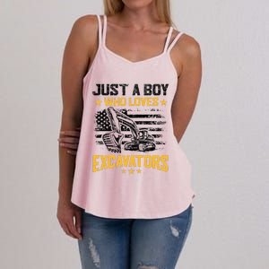 Just A Boy Who Loves Excavators Boy Construction Vehicle Women's Strappy Tank