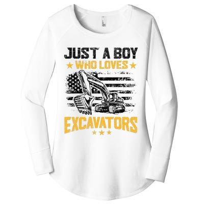 Just A Boy Who Loves Excavators Boy Construction Vehicle Women's Perfect Tri Tunic Long Sleeve Shirt