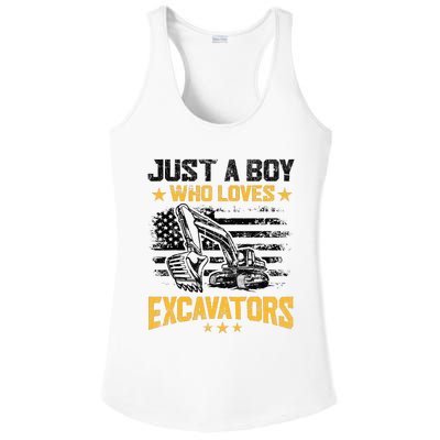 Just A Boy Who Loves Excavators Boy Construction Vehicle Ladies PosiCharge Competitor Racerback Tank