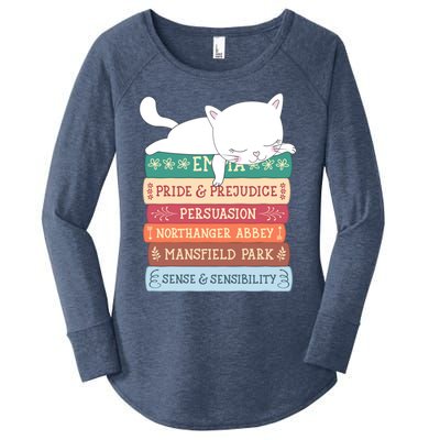 Jane Austen Book Stack Funny Literary Literature Gift Women's Perfect Tri Tunic Long Sleeve Shirt