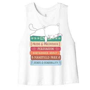 Jane Austen Book Stack Funny Literary Literature Gift Women's Racerback Cropped Tank