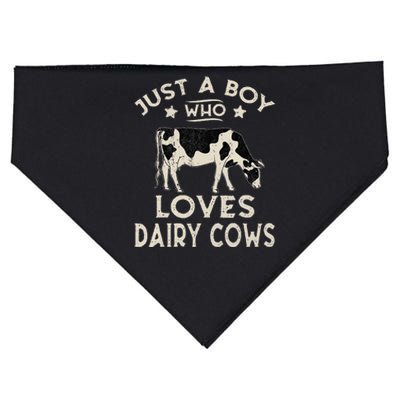 Just A Boy Who Loves Dairy Cows Funny Dairy Cow Lovers USA-Made Doggie Bandana