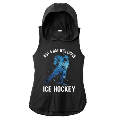 Just A Boy Who Loves Ice Hockey Ladies PosiCharge Tri-Blend Wicking Draft Hoodie Tank