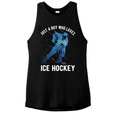 Just A Boy Who Loves Ice Hockey Ladies PosiCharge Tri-Blend Wicking Tank