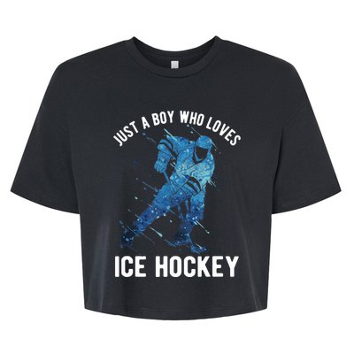 Just A Boy Who Loves Ice Hockey Bella+Canvas Jersey Crop Tee