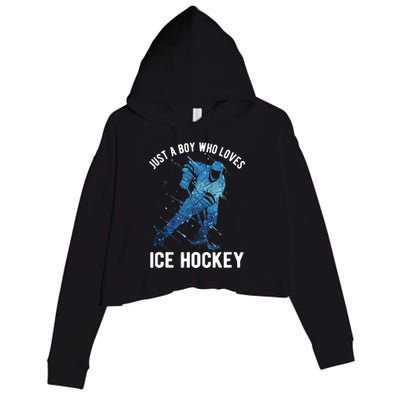 Just A Boy Who Loves Ice Hockey Crop Fleece Hoodie