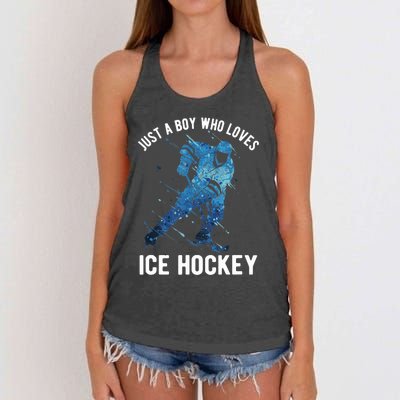 Just A Boy Who Loves Ice Hockey Women's Knotted Racerback Tank