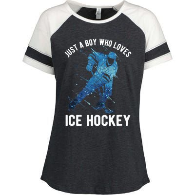 Just A Boy Who Loves Ice Hockey Enza Ladies Jersey Colorblock Tee