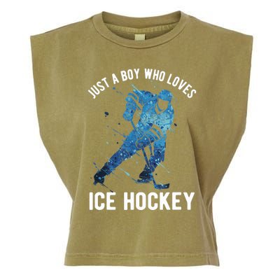 Just A Boy Who Loves Ice Hockey Garment-Dyed Women's Muscle Tee