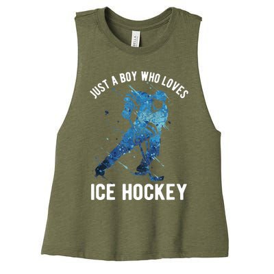 Just A Boy Who Loves Ice Hockey Women's Racerback Cropped Tank