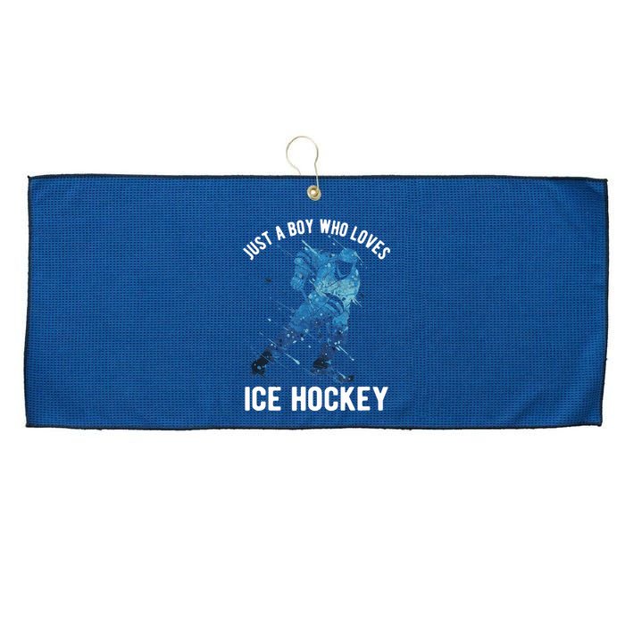 Just A Boy Who Loves Ice Hockey Large Microfiber Waffle Golf Towel