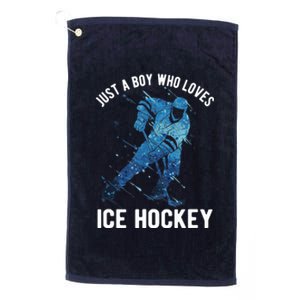 Just A Boy Who Loves Ice Hockey Platinum Collection Golf Towel