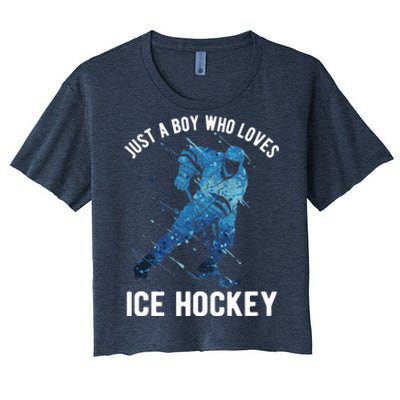 Just A Boy Who Loves Ice Hockey Women's Crop Top Tee