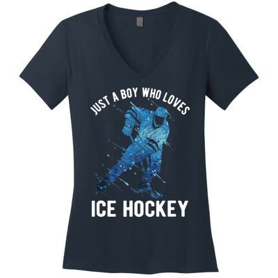 Just A Boy Who Loves Ice Hockey Women's V-Neck T-Shirt