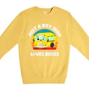 Just A Boy Who Loves Buses Birthday Yellow School Bus Lover Premium Crewneck Sweatshirt