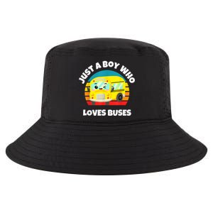 Just A Boy Who Loves Buses Birthday Yellow School Bus Lover Cool Comfort Performance Bucket Hat