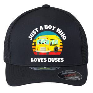 Just A Boy Who Loves Buses Birthday Yellow School Bus Lover Flexfit Unipanel Trucker Cap