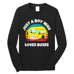 Just A Boy Who Loves Buses Birthday Yellow School Bus Lover Long Sleeve Shirt