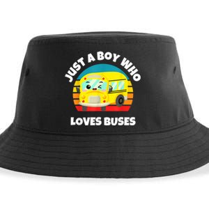 Just A Boy Who Loves Buses Birthday Yellow School Bus Lover Sustainable Bucket Hat