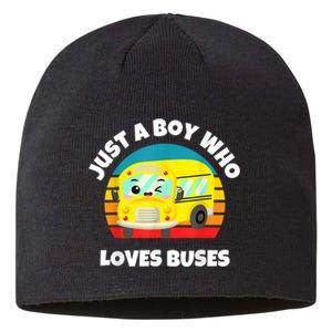 Just A Boy Who Loves Buses Birthday Yellow School Bus Lover Sustainable Beanie