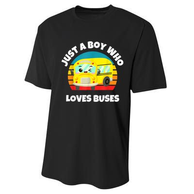 Just A Boy Who Loves Buses Birthday Yellow School Bus Lover Performance Sprint T-Shirt