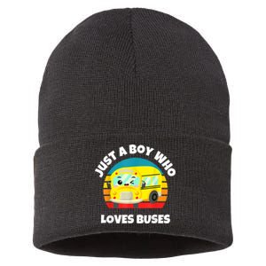 Just A Boy Who Loves Buses Birthday Yellow School Bus Lover Sustainable Knit Beanie